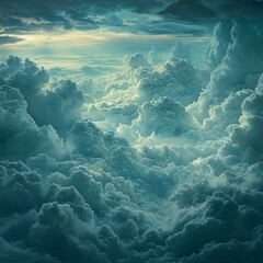 Towering nimbus clouds dominating a vast sky, with the expansive troposphere creating a dramatic and powerful scene, Nimbus Vast Troposphere, Stormy sky spectacle