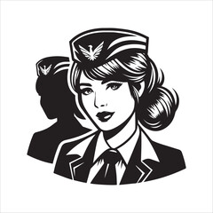 Experienced Air Hostess vector illustration silhouette