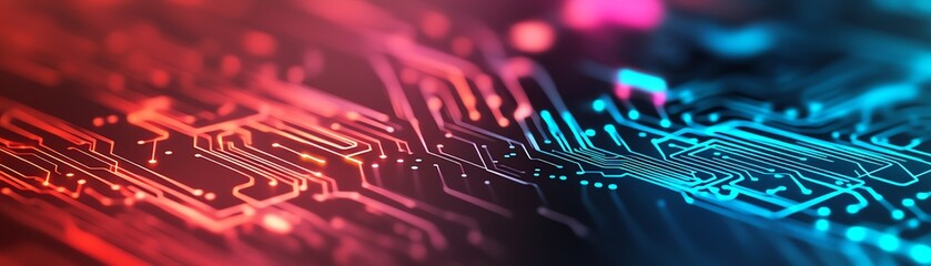 Close-up of a circuit board with a blue chip in the center.