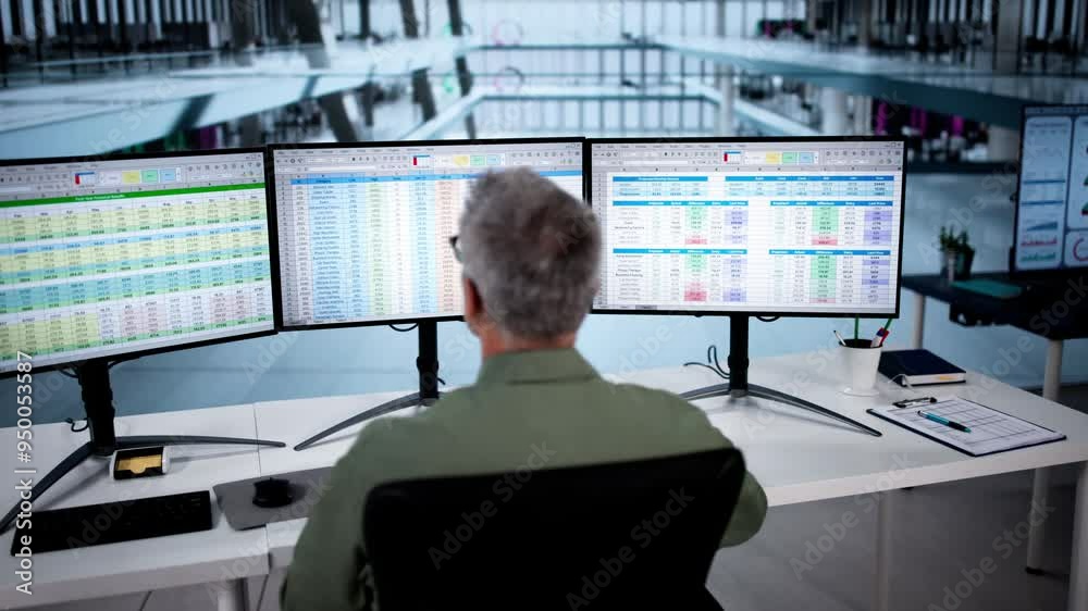 Poster Analyst Working With Spreadsheet Business Data