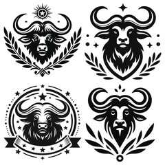 Obraz premium Abstract buffalo head vector icons illustration black and white emblem design, perfect for logos