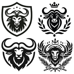 Fototapeta premium Buffalo emblem designs, black and white vector illustration, perfect for logos, branding, badges