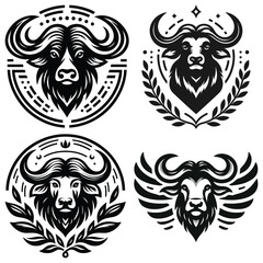 Obraz premium Abstract bull head illustrations in black and white, logo design elements, perfect for branding