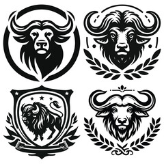 Fototapeta premium Buffalo emblem designs in black and white, vector illustrations, ideal for logos and badges