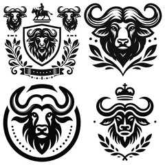 Fototapeta premium Buffalo emblem collection vector illustration, black and white, perfect for logos or branding