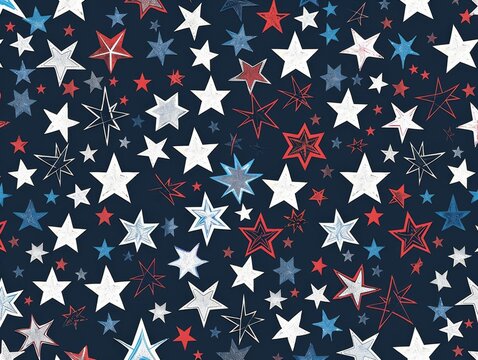 A blue, white, and red star patterned background with many stars of various sizes. The stars are scattered throughout the background, creating a sense of depth and movement