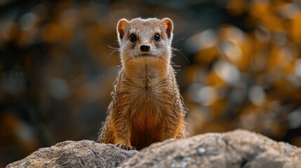 Fototapeta premium Defensive Dwarf Mongoose in Zoo: Helogale Parvula Portrait Intently Staring at Camera in Germany