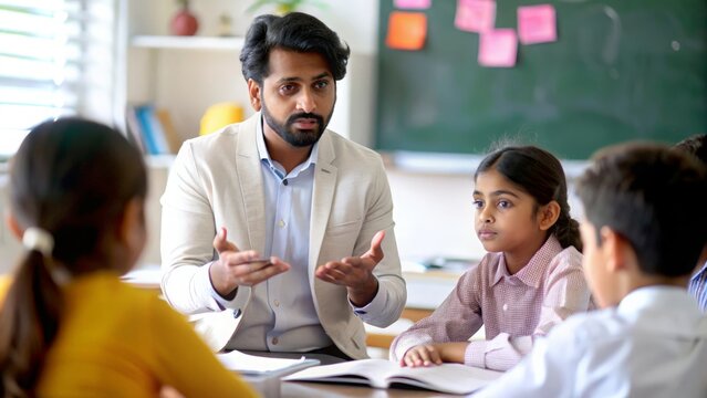 Indian Teacher Leading Classroom Discussion
