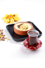 Unique taste rice pudding accompanied by tea