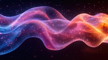 Fototapeta premium Abstract colorful particles wave flowing with bokeh on black background