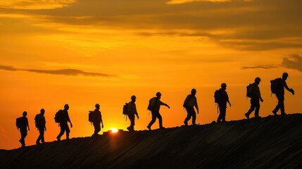 Fototapeta premium Group of engineers walking on construction site at sunset time