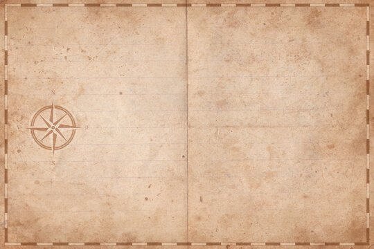 Vintage old map empty background. Blank treasure map on old folded paper texture backdrop