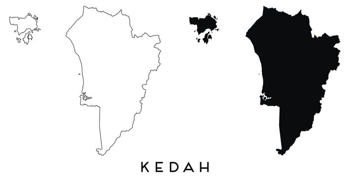 Kedah map outline and black silhouette vector