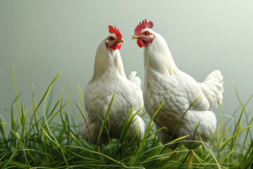 Fototapeta premium The roosters and hens in the rice field. 