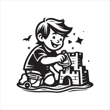 recommend clip art: Joyful Child Building Sandcastle vector illustration silhouette