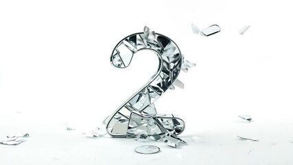 Shattered Glass Letter Two Displayed on a Clean White Surface Generative AI - Powered by Adobe