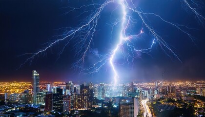 Fototapeta premium Lightning over the city at night