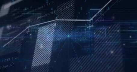 Mathematical equations and data visualization animation over dark blue background - Powered by Adobe