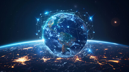 Obraz premium 2d illustration world map abstract background.Global network connection. World map point and line composition concept of global business.