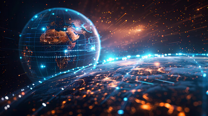Fototapeta premium 2d illustration world map abstract background.Global network connection. World map point and line composition concept of global business.