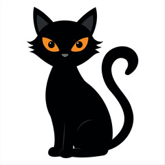 Horror black cat silhouette for Halloween design isolated on a white background