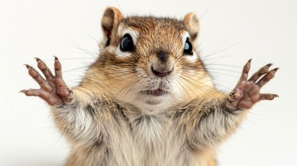 Fototapeta premium Adorable Chipmunk Strikes a Pose with Raised Paws - Isolated Cutout