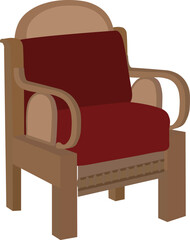 Single wooden sofa with red cushion vector illustration isolated with white background. Armchair symbol or icon flat and 2d design