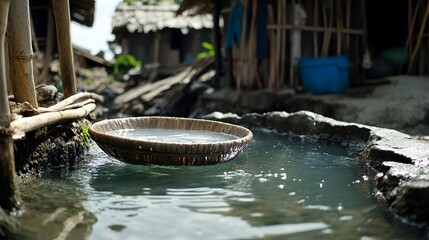 Obraz premium In the Philippines, a material known as tabo serves a unique purpose similar to a water dipper during bath time.