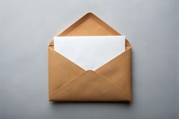 A Brown Envelope with a White Card Inside on a Grey Background