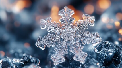 Fototapeta premium A stunning close-up of a crystal snowflake resting on dark ash, showcasing intricate details and contrasting textures.