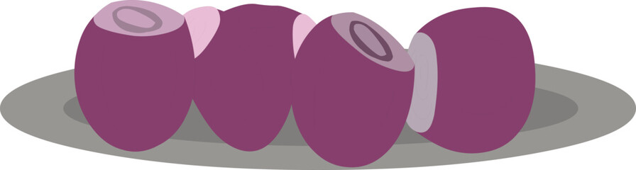 Vector illustration of  a steel plate with peeled onion isolated on white background