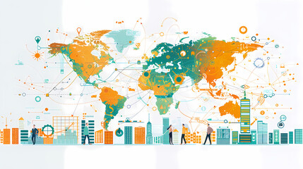 Fototapeta premium 2d illustration world map abstract background.Global network connection. World map point and line composition concept of global business.