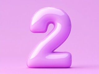 Charming 3D Illustration of Number "2" in Cute Pastel Purple and Pink Gradation, Simple Background, Thin Lines, and Simple Graphics