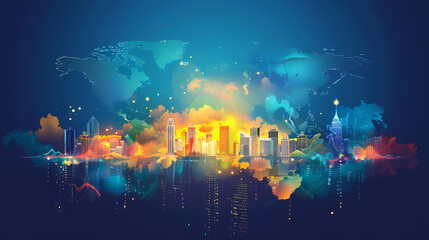 2d illustration world map abstract background.Global network connection. World map point and line composition concept of global business.