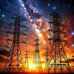 Power lines in the sunset