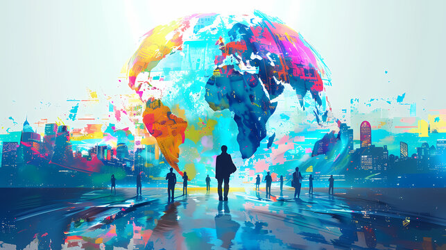 Fototapeta 2d illustration world map abstract background.Global network connection. World map point and line composition concept of global business.