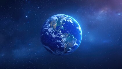 Obraz premium A blue and white globe emoji, showing detailed continents, set against a starry night sky with distant galaxies.