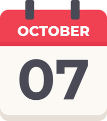 October 07 - Daily Calendar Icon in flat design style