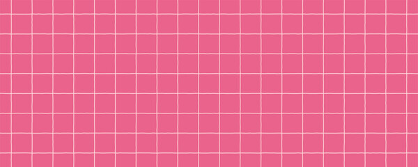Abstract pink background with light checkered pattern. Hand drawn rough lines, notebook sheet, lined paper.