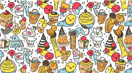 Fototapeta premium Sweets and fruits as background in 2D illustration.
