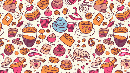 Sweets and fruits as background in 2D illustration.