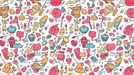 Sweets and fruits as background in 2D illustration.