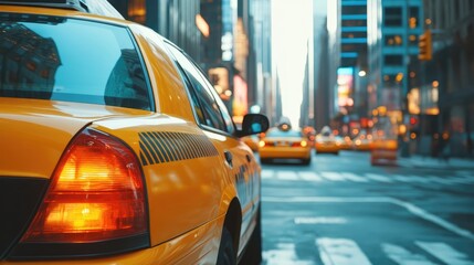 Rear View of Yellow Cab in the Streets of New York, Symbol of Big City Life