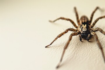 Close-up of a spider on a textured surface, perfect for Halloween. copy paste
