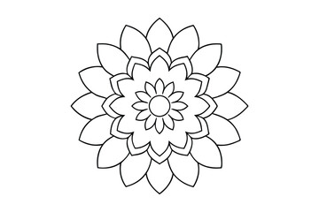 Floral Burst Mandala Design with Layered Petals and Abstract Shapes - Bold Outlined Symmetrical Pattern For Easy Coloring