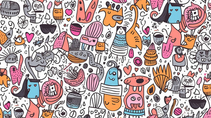 Sweets and fruits as background in 2D illustration.