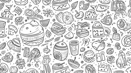 Sweets and fruits as background in 2D illustration.