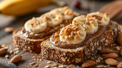 Almond butter spread on whole grain bread
