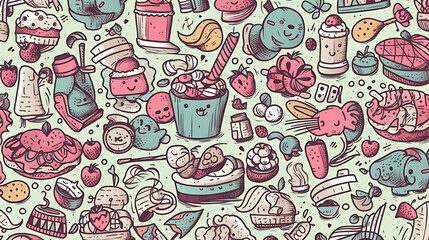 2d illustration An image of sweets and fruits as a background