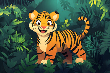 A happy Tiger in a natural habitat illustration.